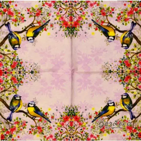 Serwetka do decoupage sikorki na kwitnącej gałązce 33x33 Ambiente Unikat